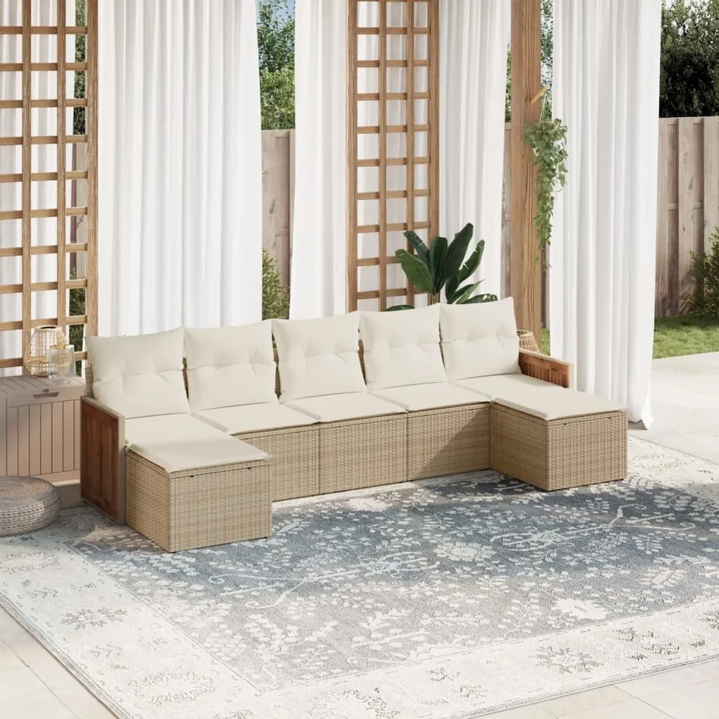 Set divani da giardino 7 pz con cuscini beige in polyrattan