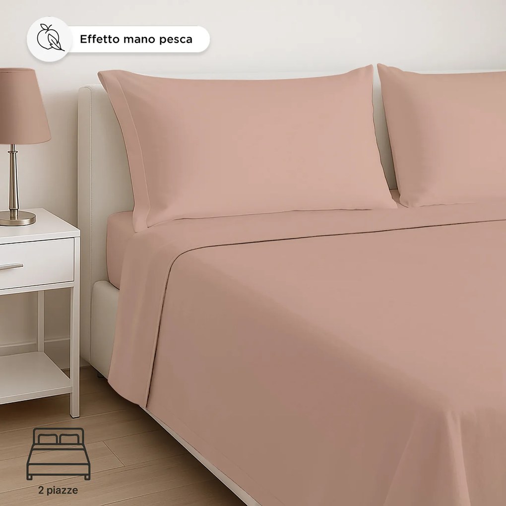 Completo letto matrimoniale in microfibra mano pesca marrone chiaro