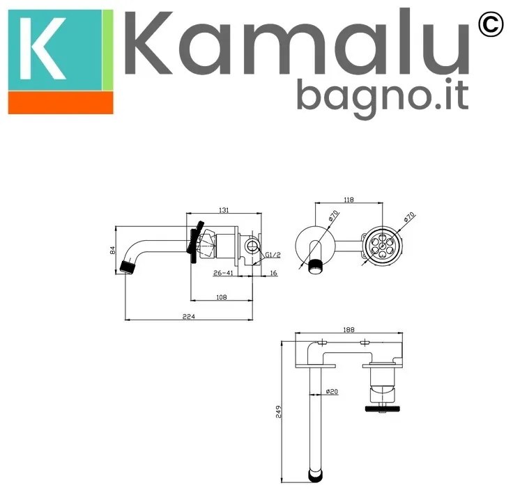 Kamalu - Miscelatore lavabo monocomando da muro finitura lucida | INNER-CROMO