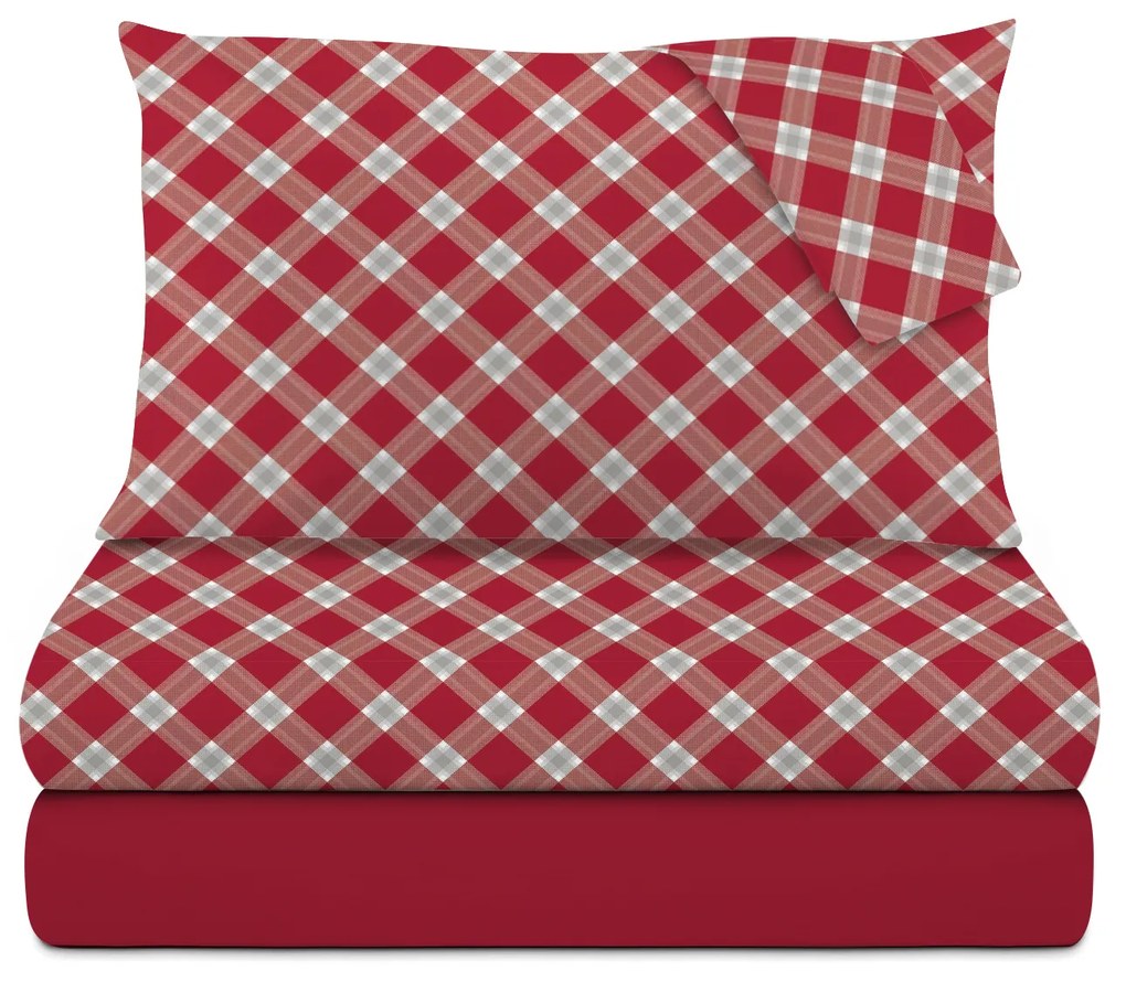 Completo letto matrimoniale in cotone Scozzese rosso