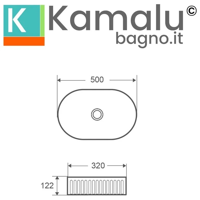 Kamalu - lavabo bagno appoggio ovale 50 cm scanalato a righe | kls-5000