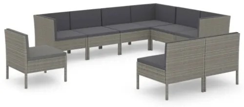 Set Divani da Giardino 9 pz con Cuscini in Polyrattan Grigio