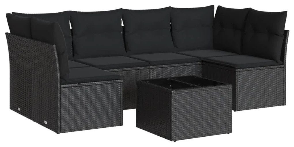 Set divani da giardino con cuscini 7pz nero polyrattan