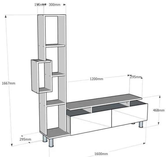 Parete Attrezzata Soggiorno 160x167x30 Kit Mobile Porta TV E Libreria Rovere E Bianco Tulip