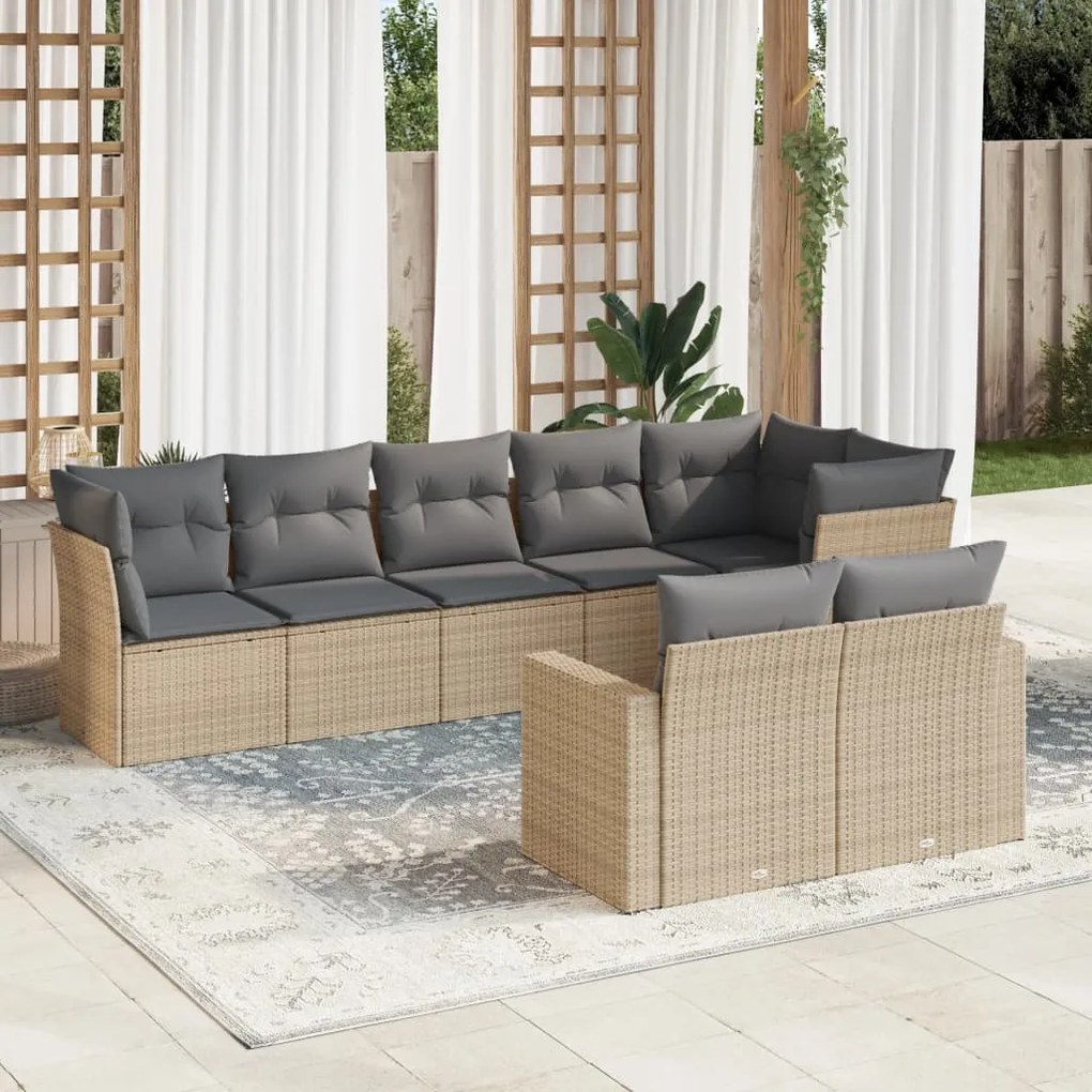 Set divano da giardino 8 pz con cuscini beige in polyrattan