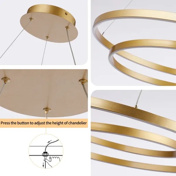 Brilagi-LED Lampadario dimmerabile a sospensione con cavo TWISTER LED/48W/230V Ø 50 cm oro + telecomando