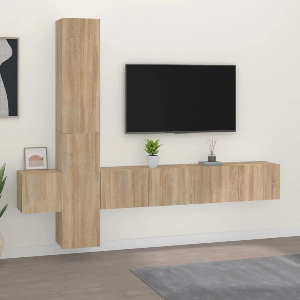 Set Di Mobili Porta Tv 5 Pz Rovere Sonoma İn Legno Multistrato /