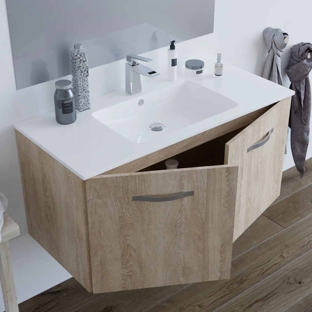 Mobile bagno BUMA100 Rovere Chiaro 8110 con lavabo e specchio