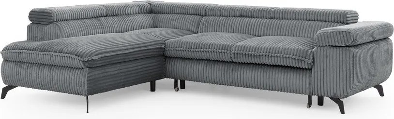 Divano angolare grigio (con penisola a sinistra/a L) con rivestimento in velluto a coste Marbeya – Ropez