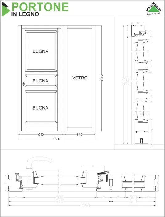 Portoncino d'ingresso Bugnale 30 con vetro L 80 x H 210 cm in legno noce, apertura spingere a destra