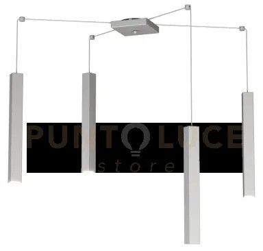 Square tube sospensione 4 luci grigio cavo cm.250 con base 1173-s4-gr