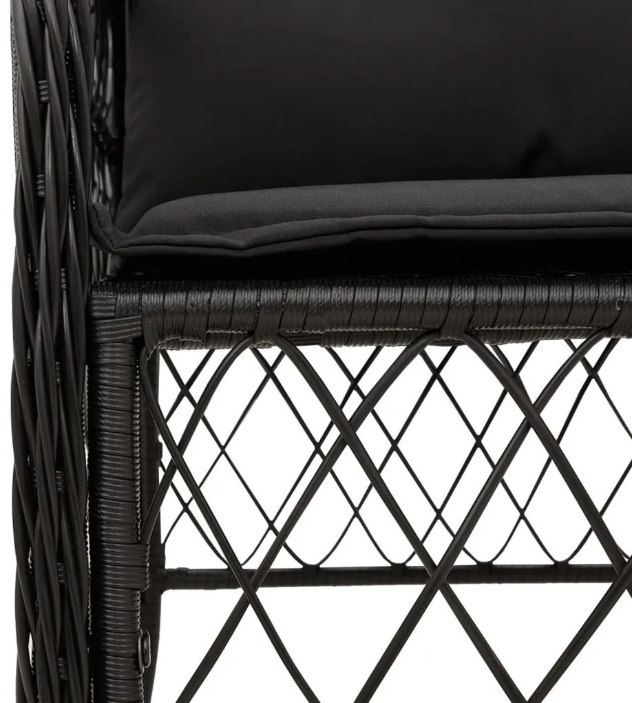 Set da pranzo da giardino 5 pz nero con cuscini in polyrattan