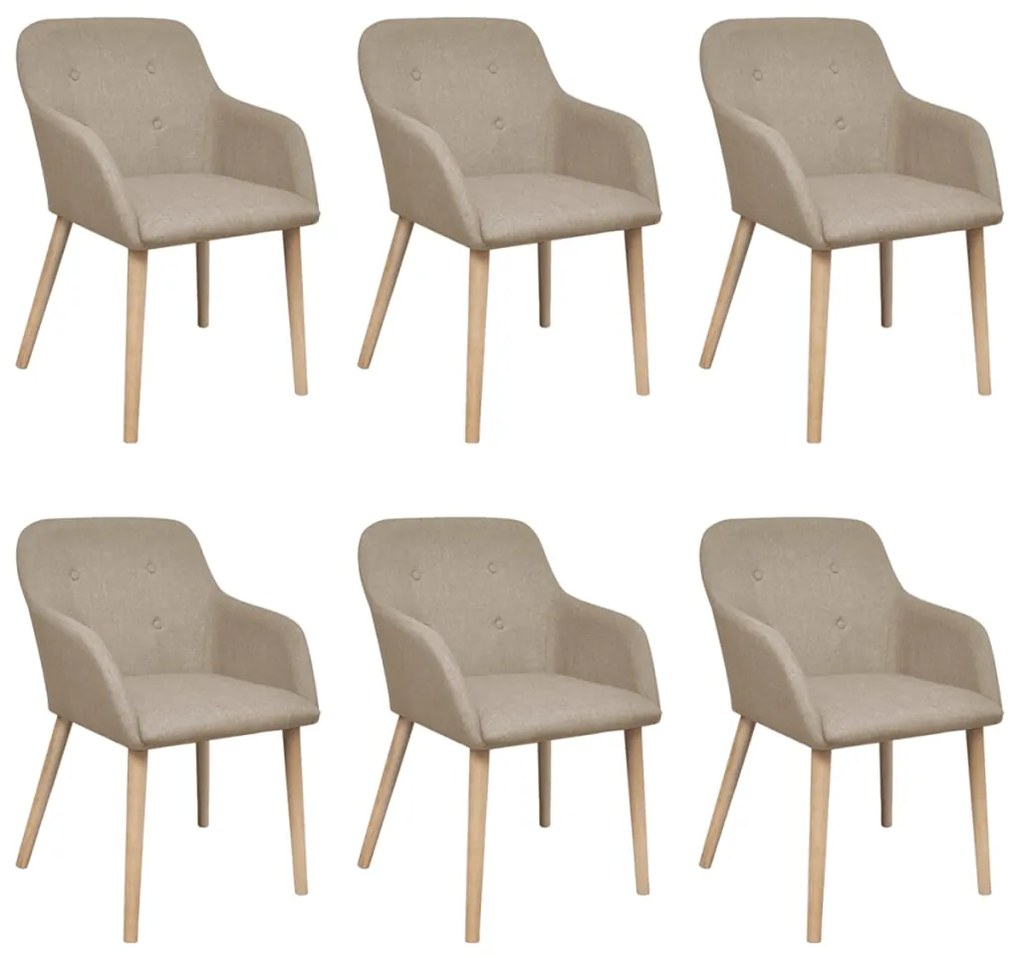 Sedie Da Pranzo 6pz Beige İn Tessuto E Legno Massello Di Rovere /