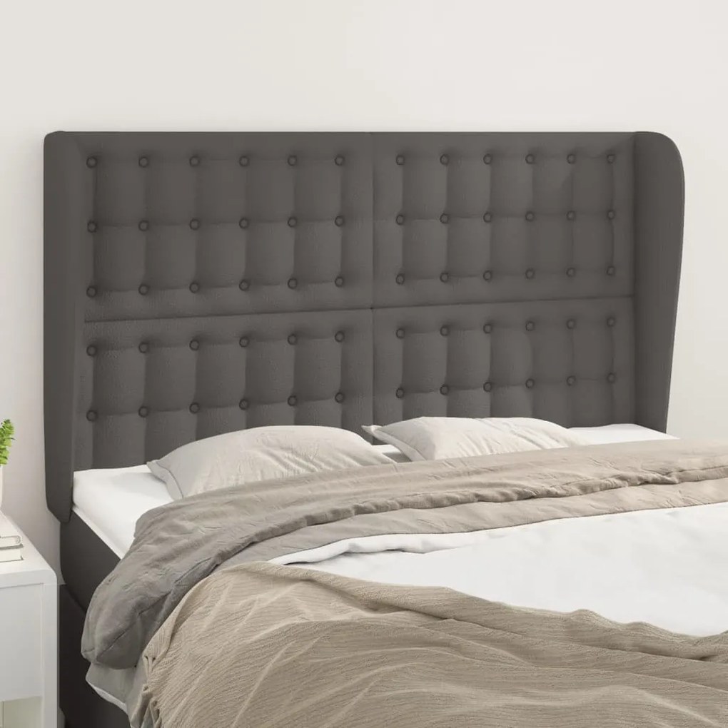Testiera Ad Orecchio Grigio 147x23x118/128cm İn Similpelle /
