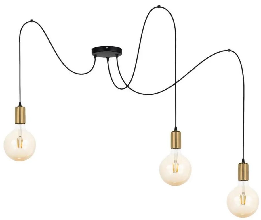 Lampadario a sospensione con filo MIROS 3xE27/60W/230V ragno nero/oro