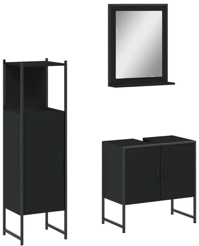 Set di mobili da bagno 3 pz nero in legno multistrato