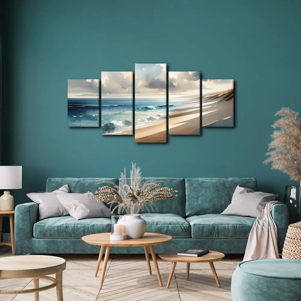 Quadri 5 pezzi – Onde delicate sulla riva