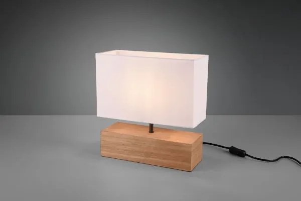 Lampada tavolo woody grande base legno naturale e paralume bianco r...