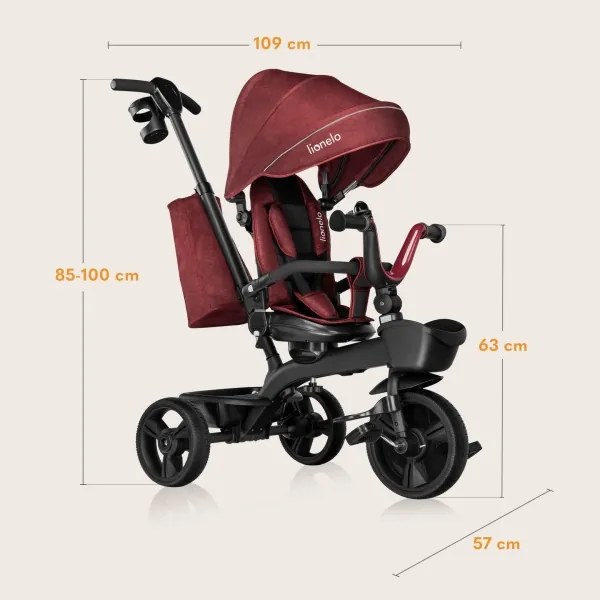 Lionelo - triciclo per bambini KORI Rosso Bordeaux