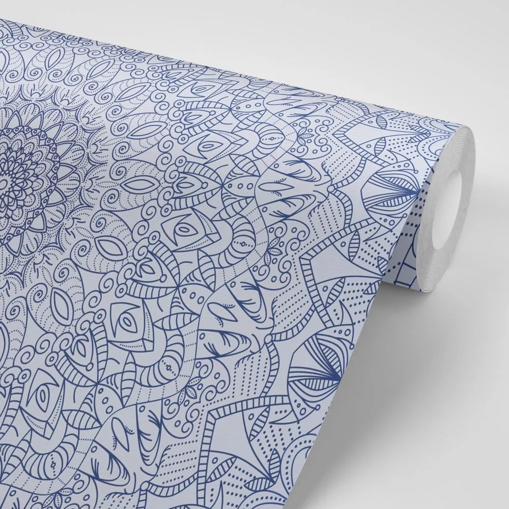 Carta da parati – Mandala ornamentale dettagliata in blu