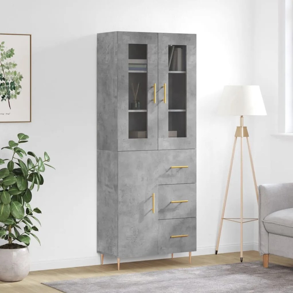 Credenza Grigio Cemento 69,5x34x180 Cm İn Legno Multistrato /