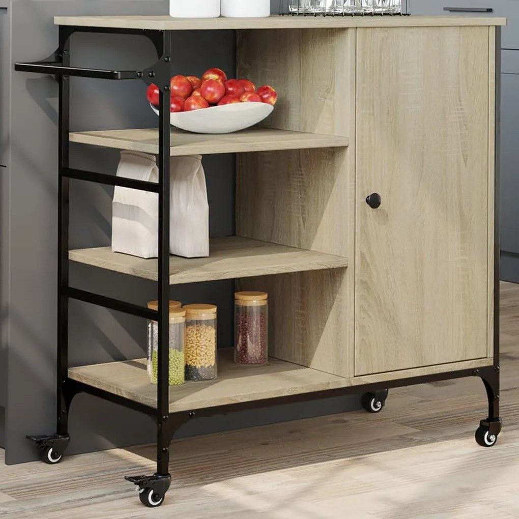 Carrello Da Cucina Rovere Sonoma 87,5x38,5x84,5 Cm Multistrato /