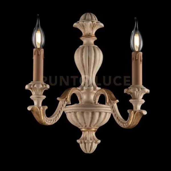 Applique in legno avorio e foglia oro 2 luci leonardo