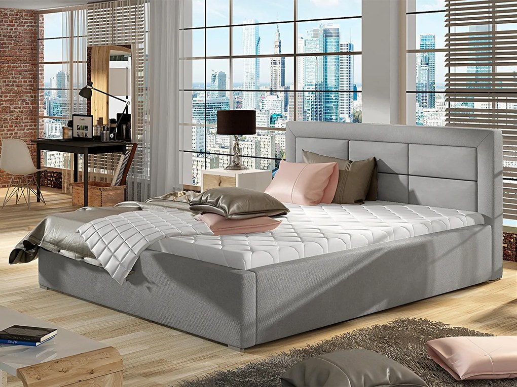 Letto matrimoniale con box contenitore Manila - 160 x 200 cm , Tessuto grigio chiaro