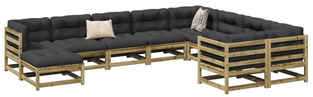 Set divani giardino 10 pz con cuscini legno impregnato di pino