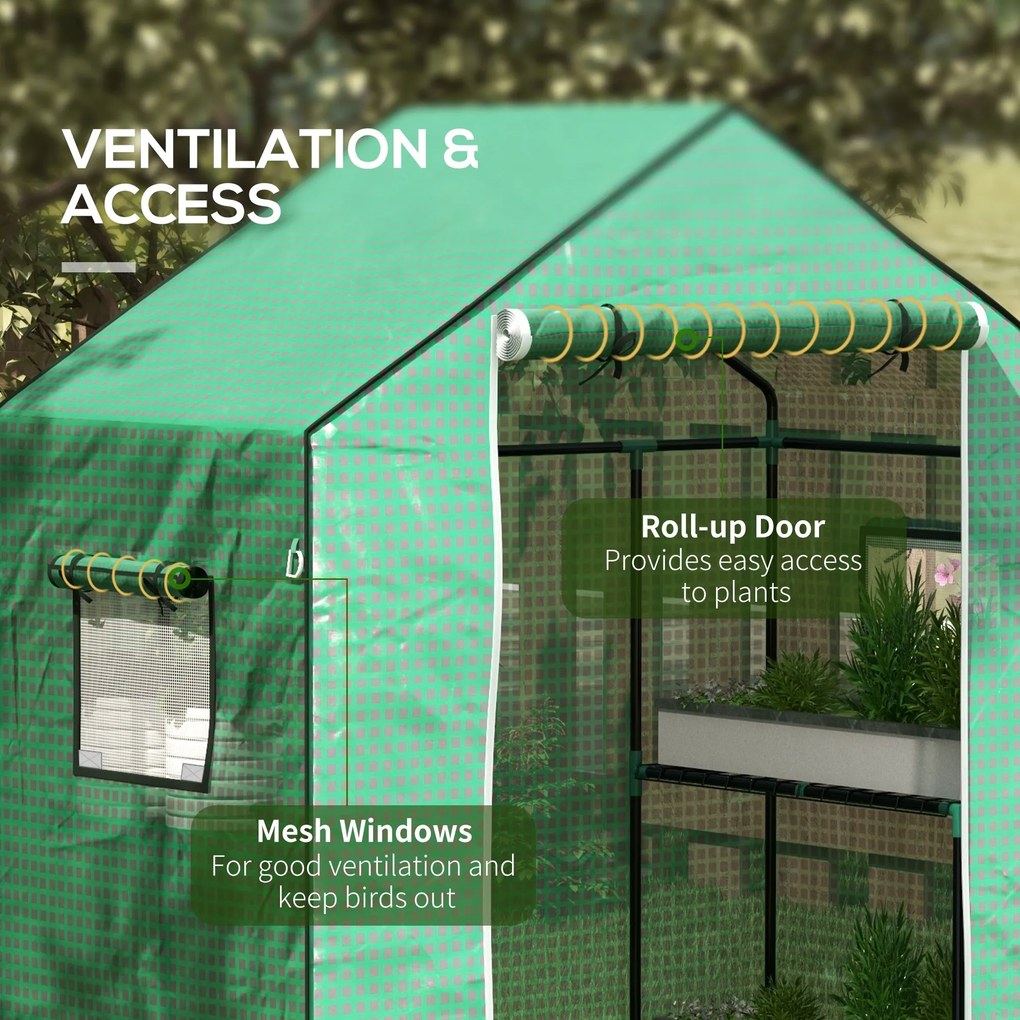 Copertura per Serra da Giardino con Porta a Cerniera e Finestre 140x73x190 cm in PE Verde...