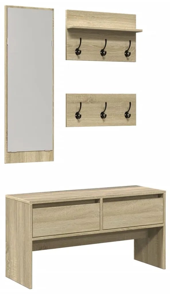 Set mobili da ingresso 4 pz rovere sonoma in legno multistrato