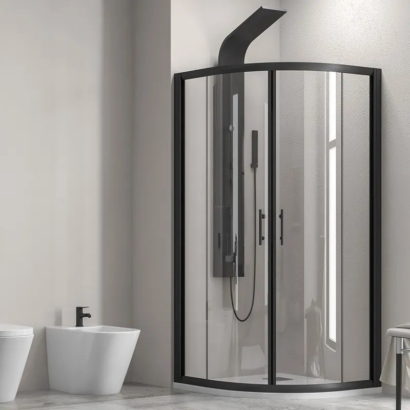 Box doccia semicircolare 90x90 finitura nera opaca vetro trasparente KF2000B - KAMALU