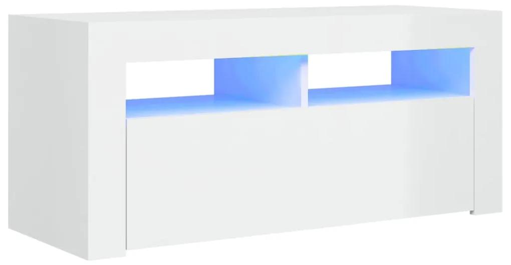 Mobile porta tv con luci led bianco lucido 90x35x40 cm