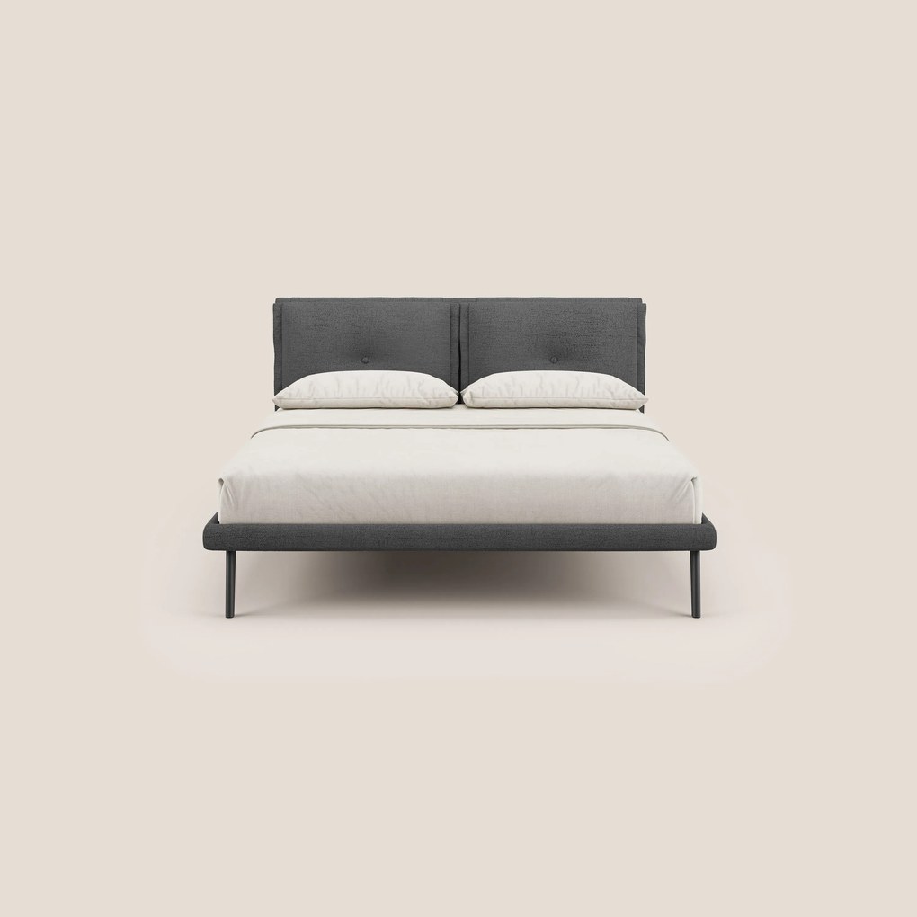 Ibuki letto con cuscini trapuntati regolabili e piedi in mogano in tessuto fiammato impermeabile T03 grigio