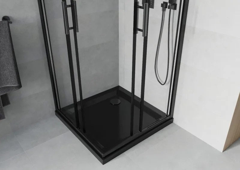 Mexen Rio cabina doccia quadrata 90 x 90 cm, trasparente, nera + piatto doccia Flat, nero - 860-090-090-70-00-4070B