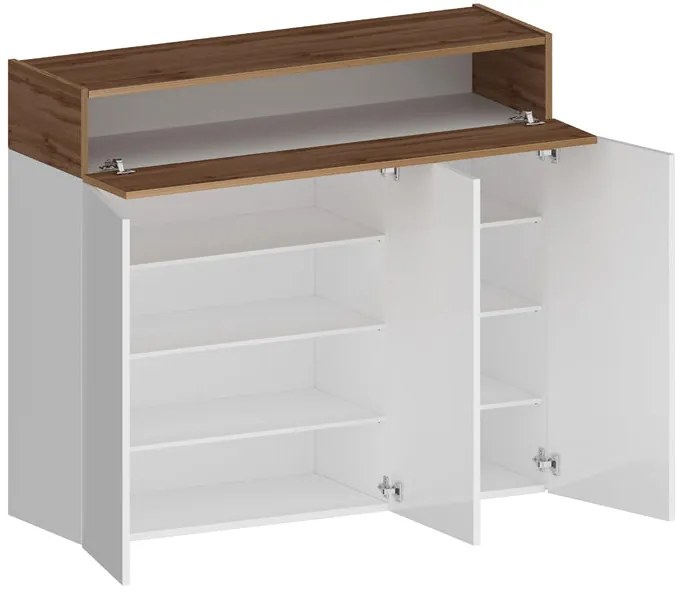 Scarpiera SAVONA 3 Ante e Ribalta - Bianco Lucido/Rovere Wotan, Moderna e Capiente