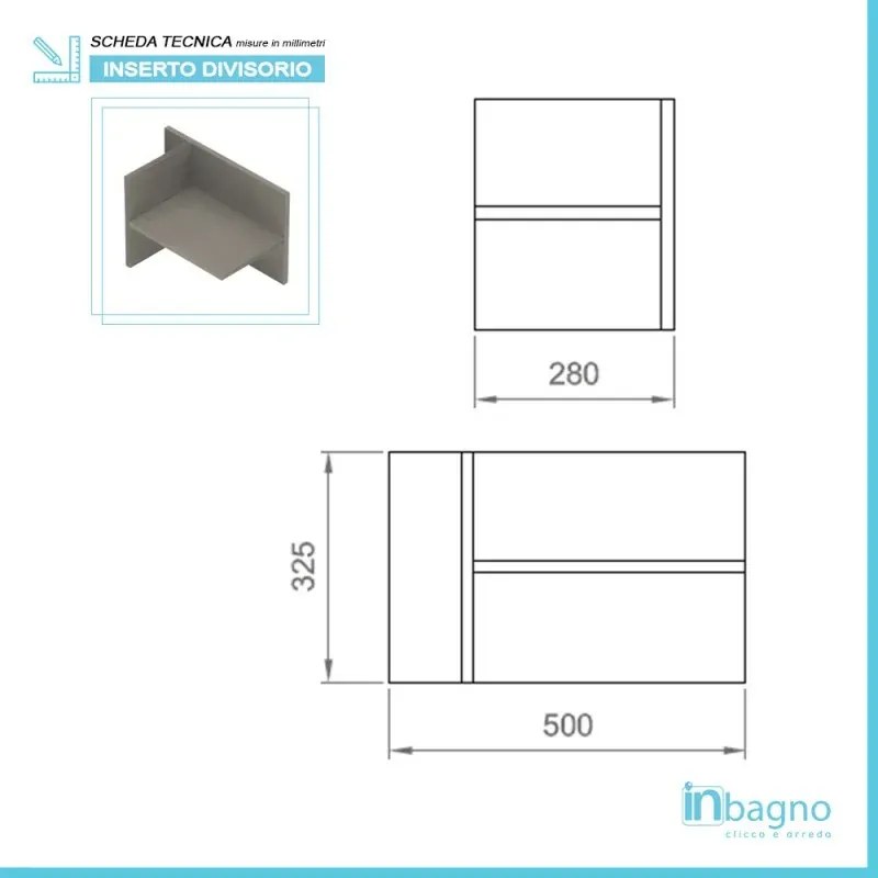 Inserto reversibile in grigio cemento per mobile bagno sospeso aperto Master