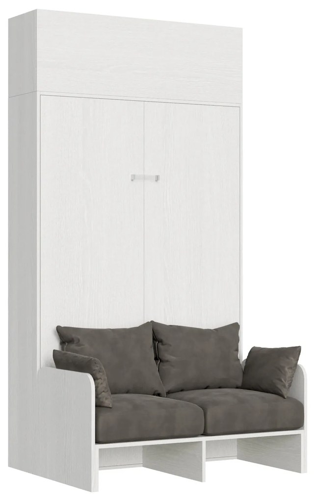 Divano Letto a Scomparsa 140 Verticale Kentaro - ALESSIA 20, L.153,6 P.105,2 H.250,5 cm (aperto P.215 cm) / Bianco Frassino