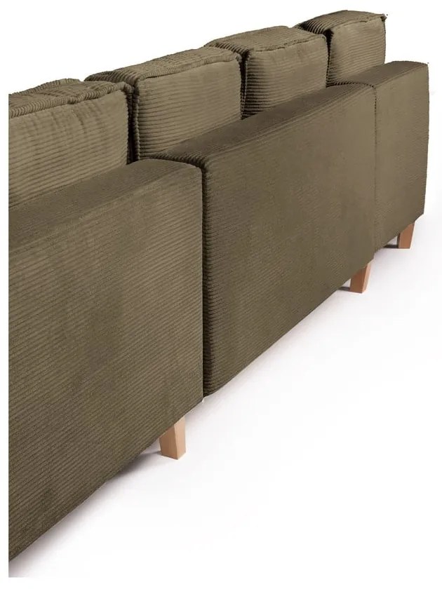 Divano angolare verde allungabile (con penisola a destra/a forma di "U") con rivestimento in velluto a coste Tori – Bonami Selection