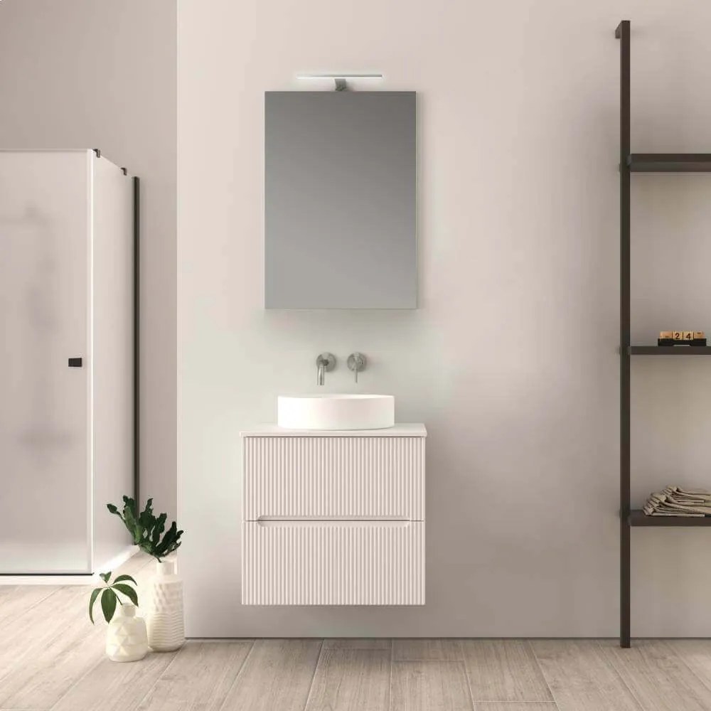 Mobile bagno sospeso bianco opaco 60 cm cannettato Palermo