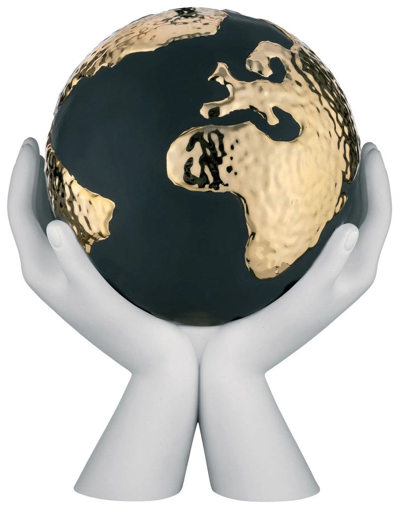 Bongelli preziosi statua moderna scultura Mani mondo Collezione Globe cm 36 x 27 BIANCO ORO