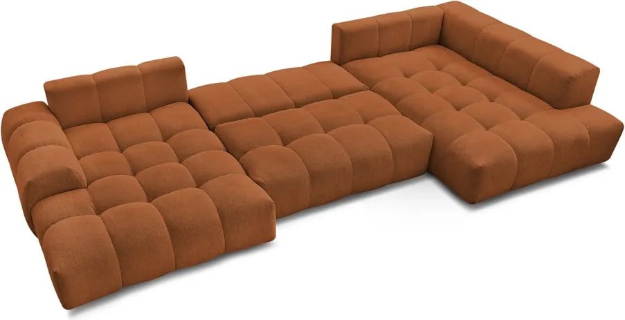 Divano angolare color terracotta allungabile e con contenitore (penisola a destra/a U) con rivestimento in ciniglia Everest – Bobochic Paris