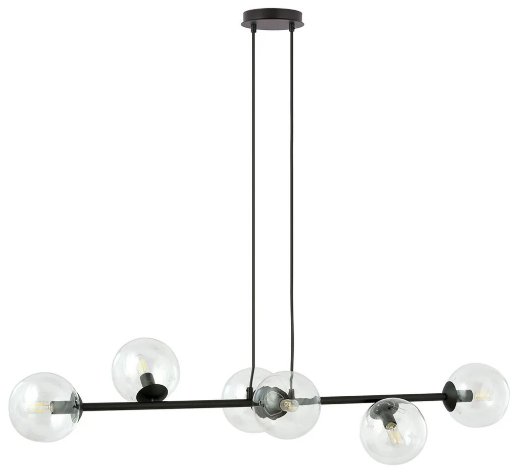 Lampadario a Sospensione in Acciaio e Vetro ROSSI 6 Nero 6xE14