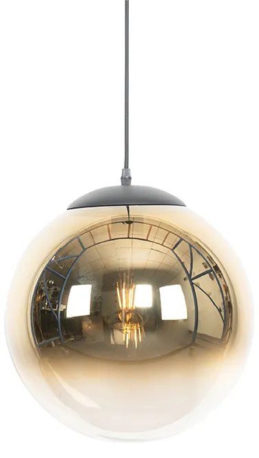 Lampada a sospensione Art Déco nera con vetro dorato 33 cm - Pallon
