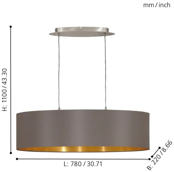 Eglo 31614 - Lampadario a cavo MASERLO 2xE27/60W/230V