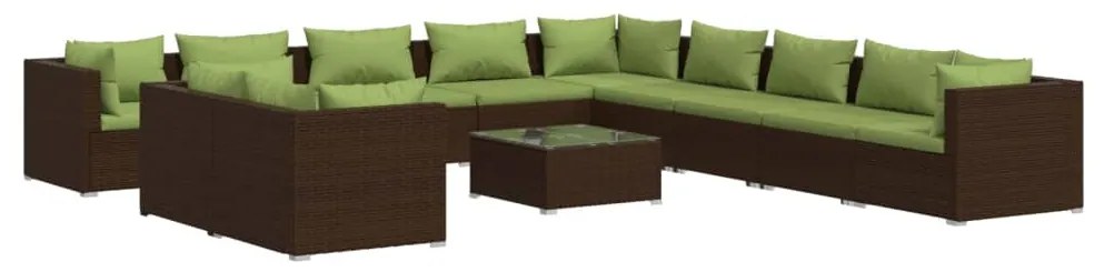 Set divani da giardino 12 pz con cuscini marrone in polyrattan