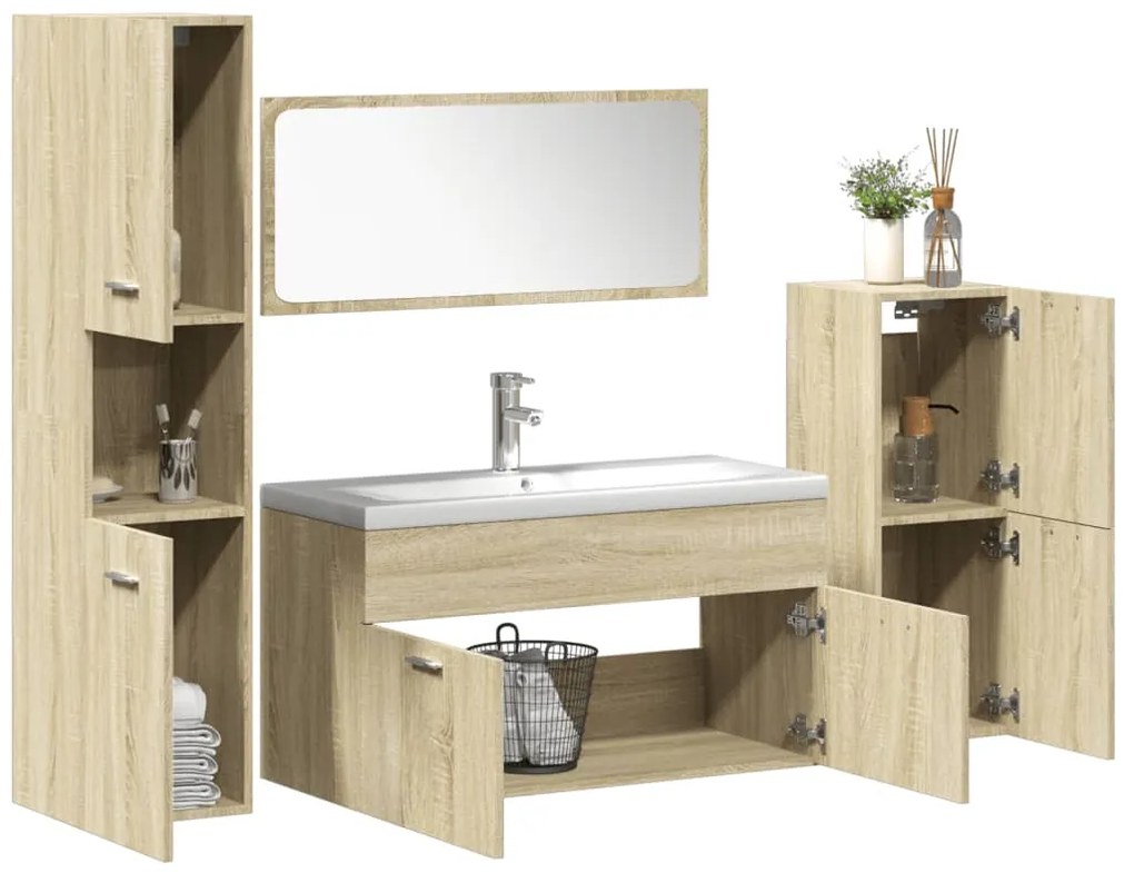 Set mobili da bagno 5 pz rovere sonoma in legno multistrato