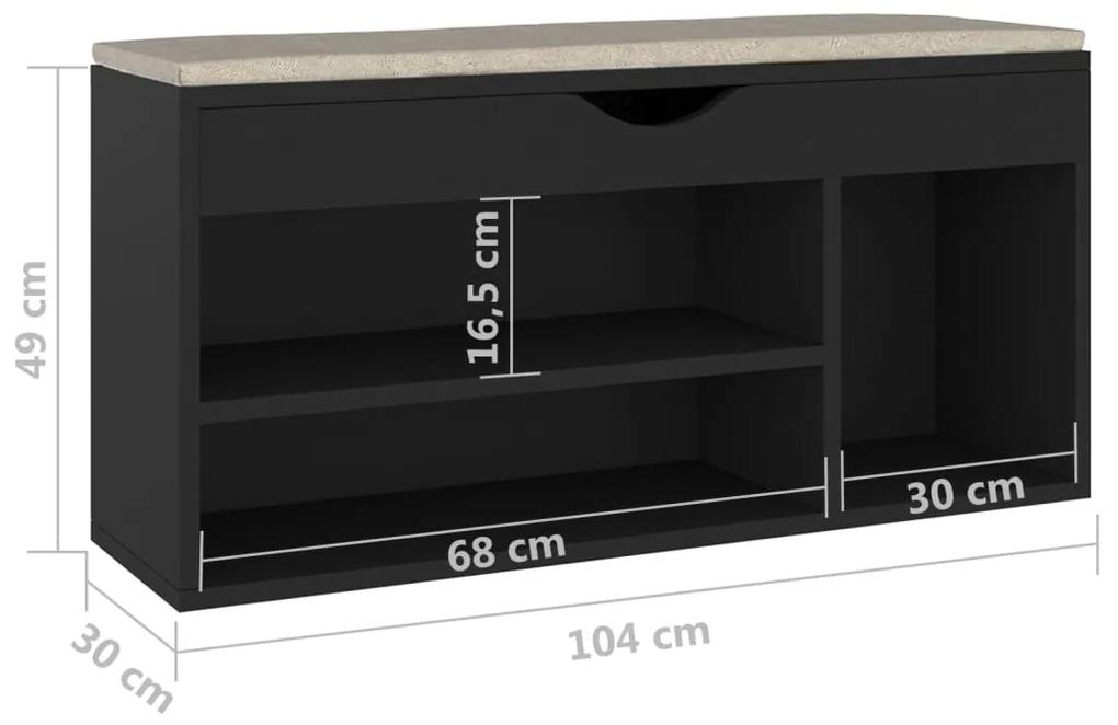 Panca Porta Scarpe con Cuscino Nera 104x30x49cm Multistrato
