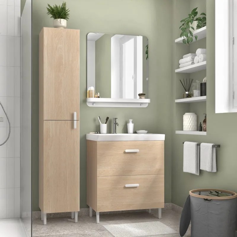 Mobile sottolavabo e lavabo Easy rovere L 70 x H 67 x P 40 cm 2 cassetti