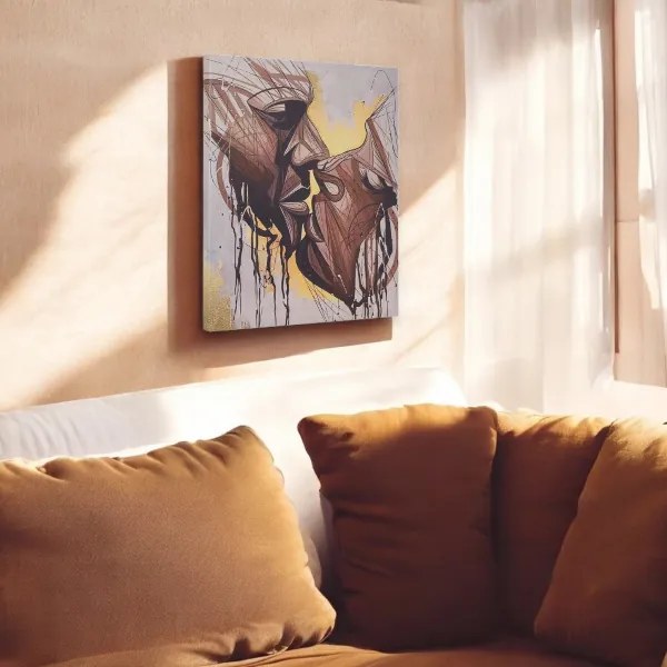 Quadro moderno verticale su tela 60x90 cm con rappresentazione bacio astratto